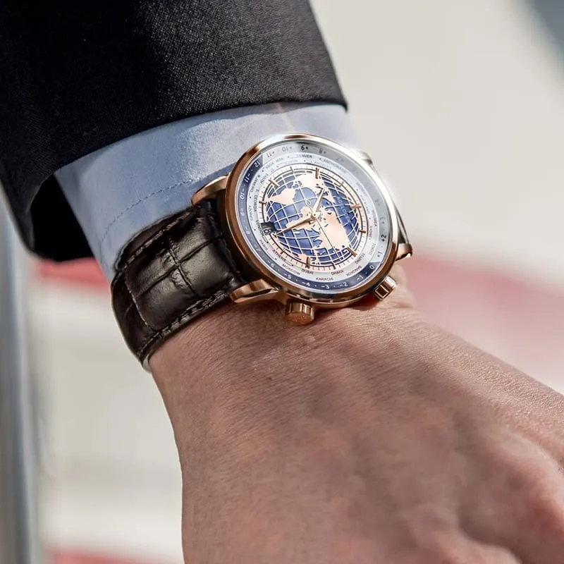 Golden World Map Luxury Aviator Men’s Watch