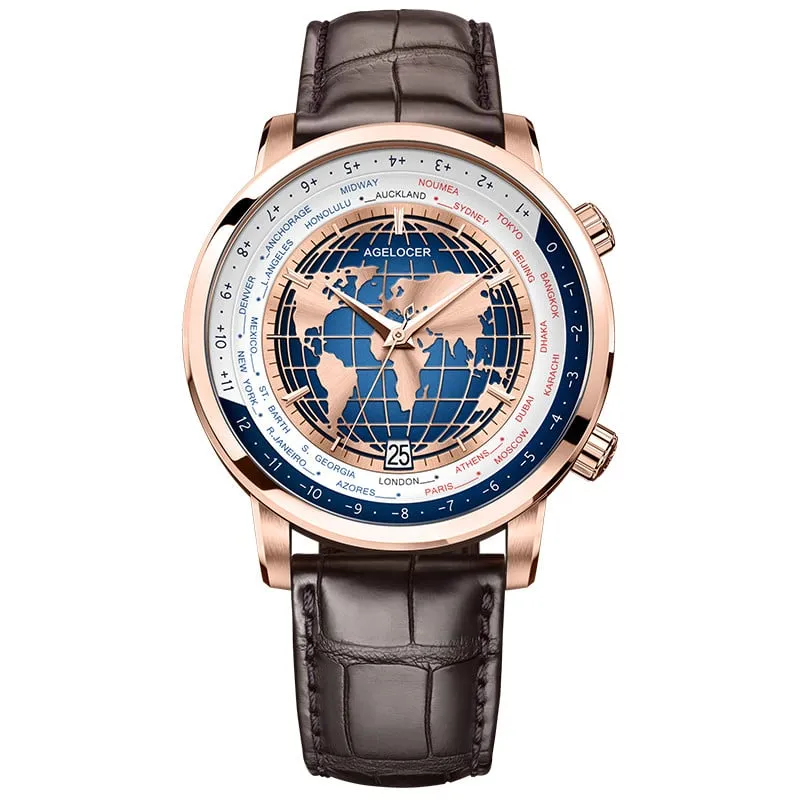 Golden World Map Luxury Aviator Men’s Watch