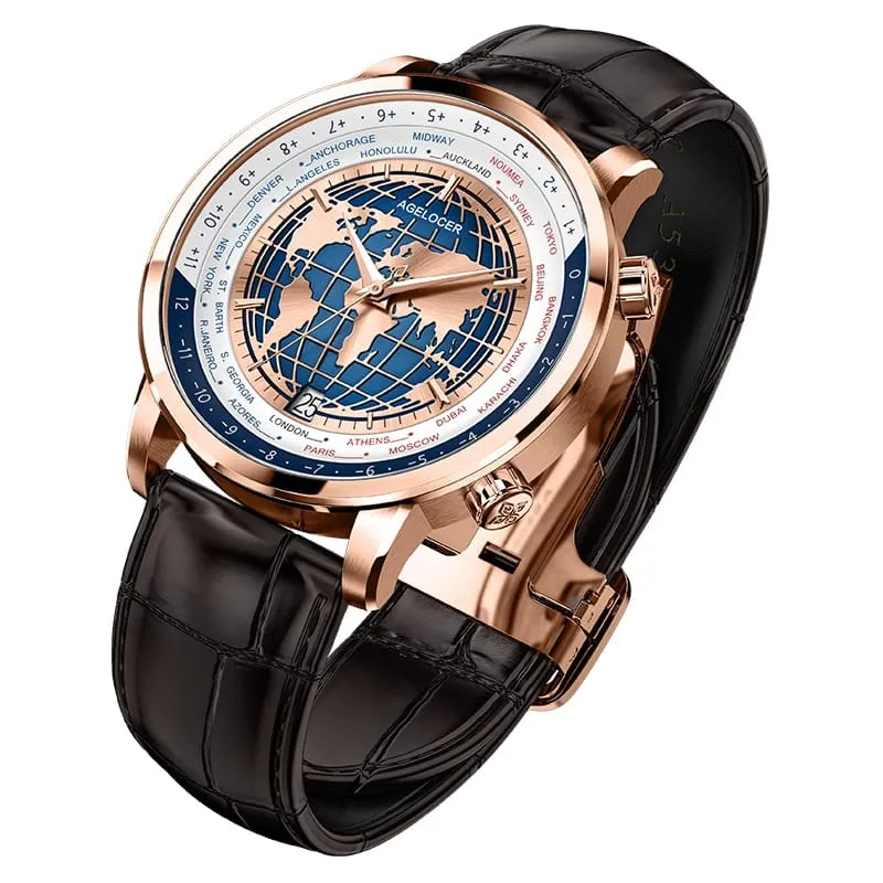 Golden World Map Luxury Aviator Men’s Watch