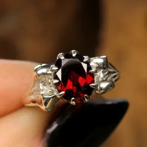 Gothic Bone Engagement Ring - Oval Garnet