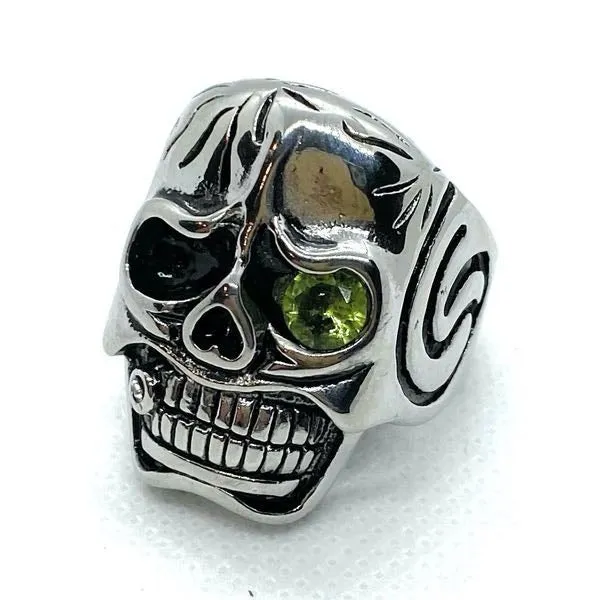 GREEN "Who's Crying Now" Bullet & Gem Stone Skull Ring (#398Green)