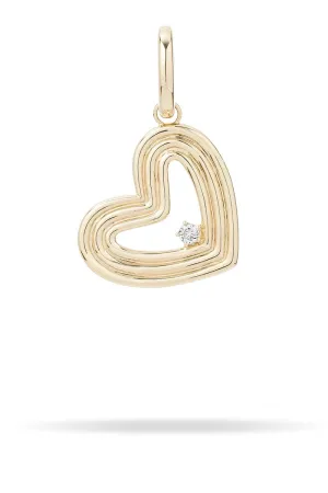 Groovy Large Diamond Heart Charm - 14K Yellow Gold