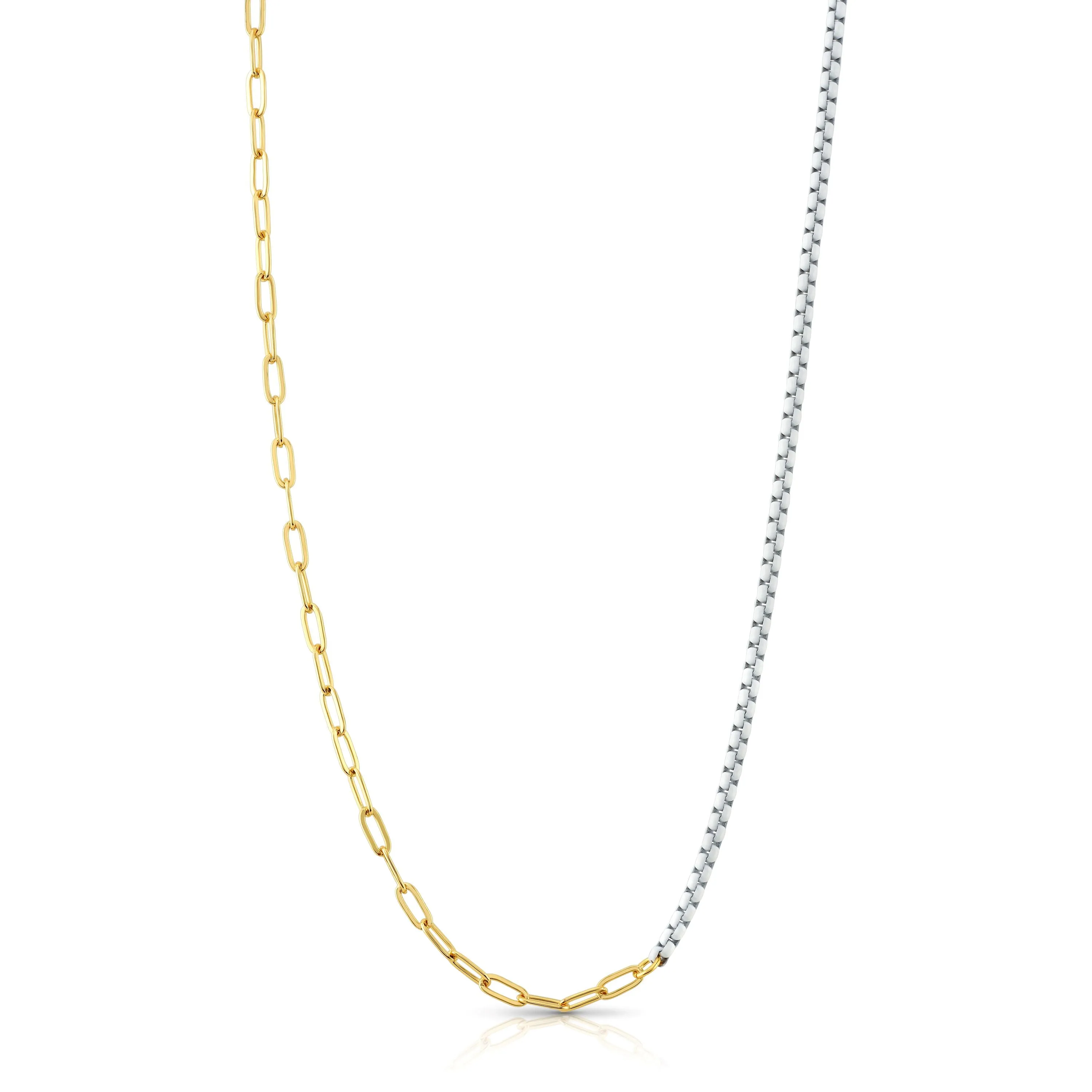 HALF & HALF ENAMEL PAPERCLIP NECKLACE, WHITE