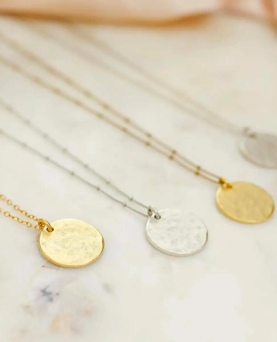 Hammered Coin Necklace Silver