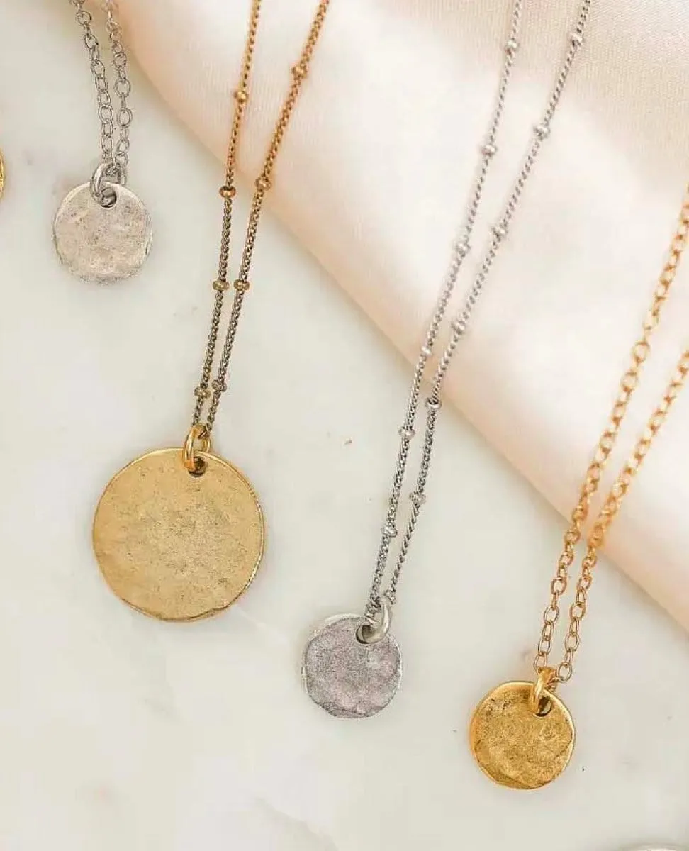 Hammered Coin Necklace Silver
