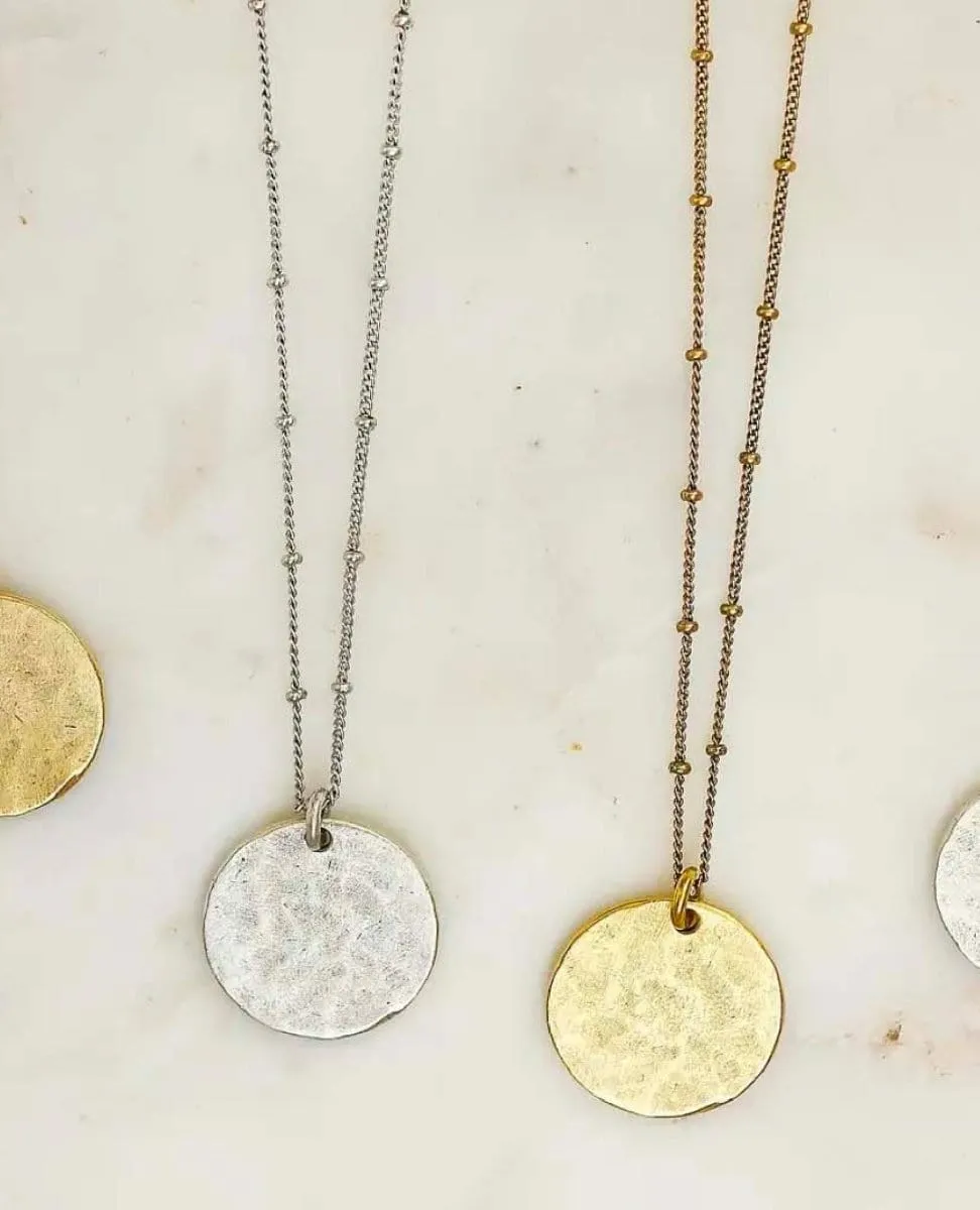 Hammered Coin Necklace Silver