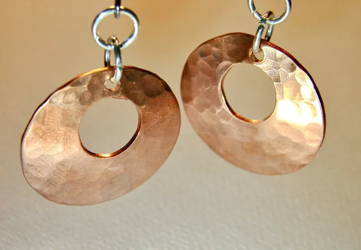Hammered Copper Earrings with Round Window