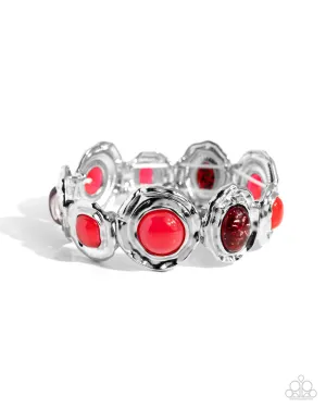 Hammered High - Red - and Encased Glitter Bead Paparazzi Stretchy Bracelet
