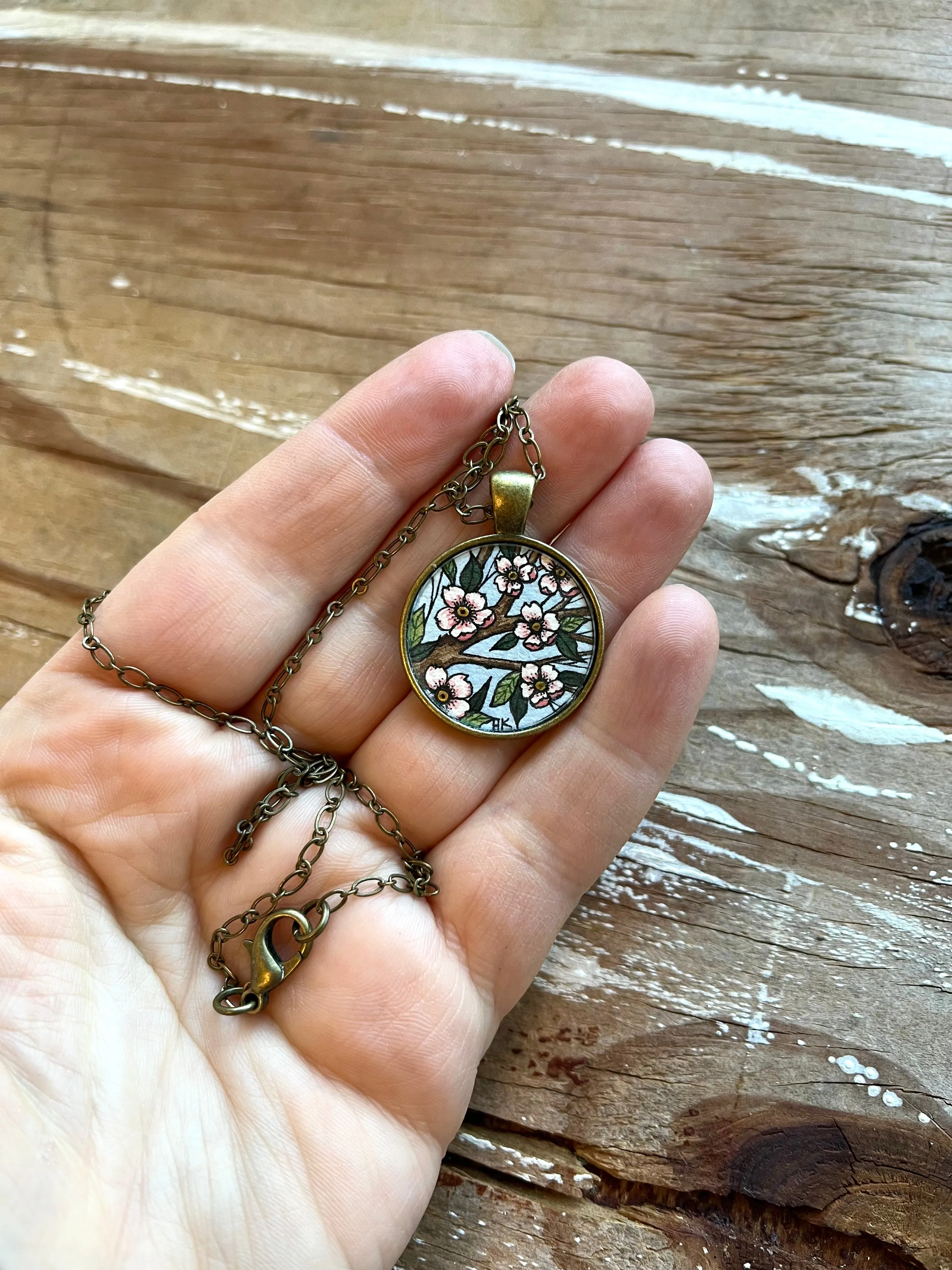 Hand Painted Necklace, Tree Blossoms - Watercolor Hand Painted Pendant - Gifts for Her, Gifts for Mom
