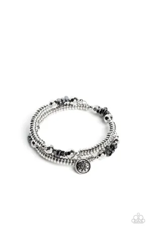 Handcrafted Heirloom - Silver - Hematite and Silver Beads Star Charm Paparazzi Coil Bracelet