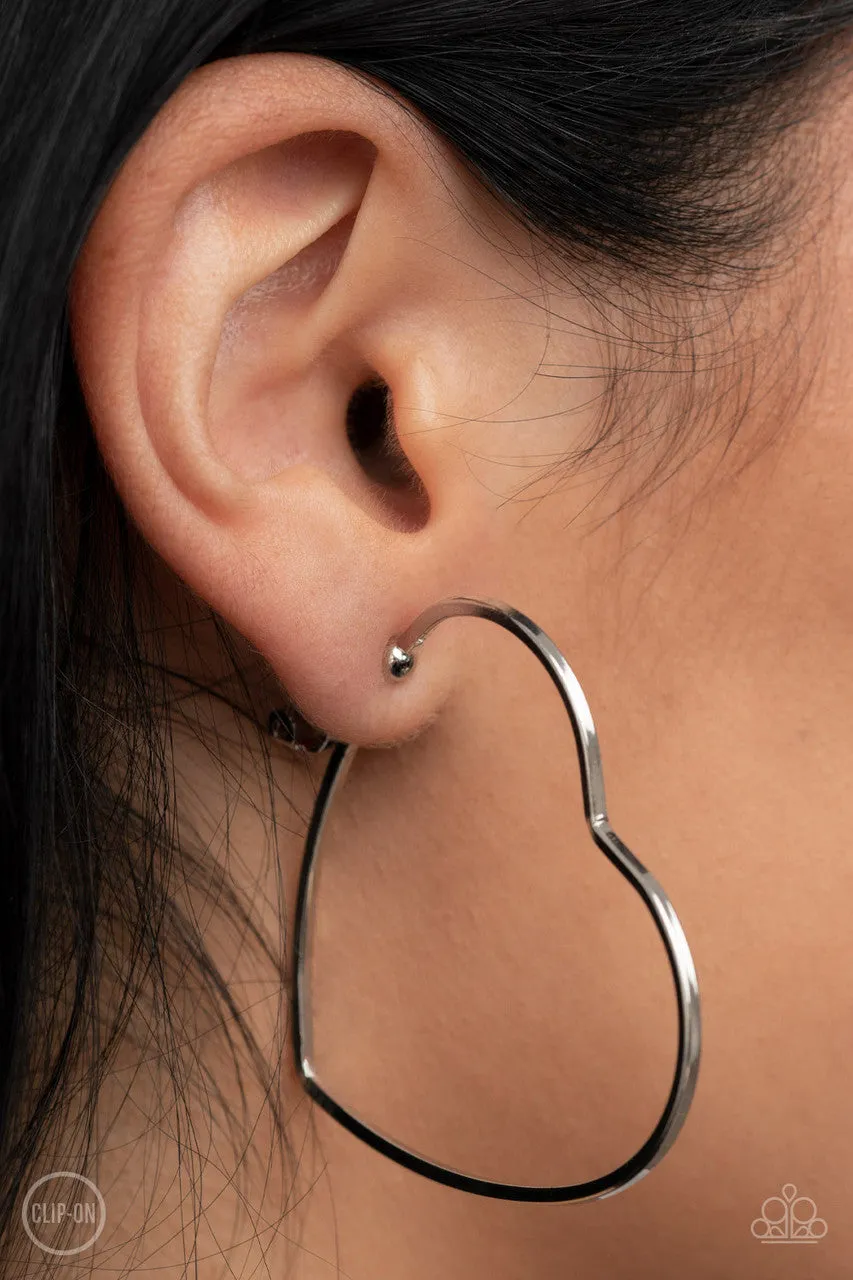 Harmonious Hearts Silver Paparazzi Clip-On Earrings
