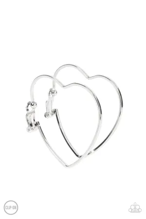 Harmonious Hearts Silver Paparazzi Clip-On Earrings