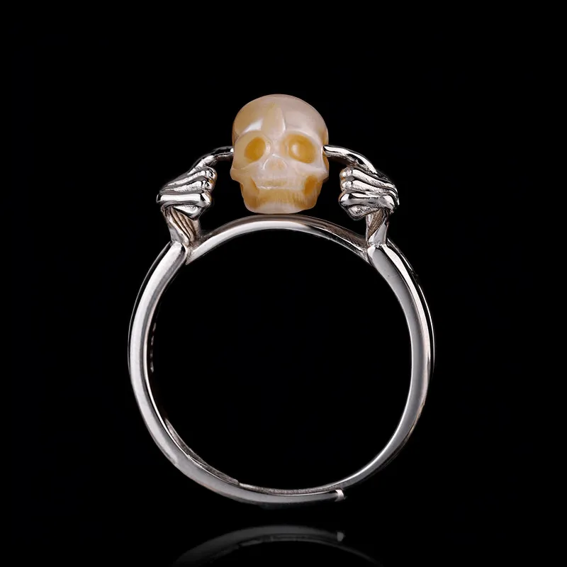 Hear No Evil Pearl Skull Ring