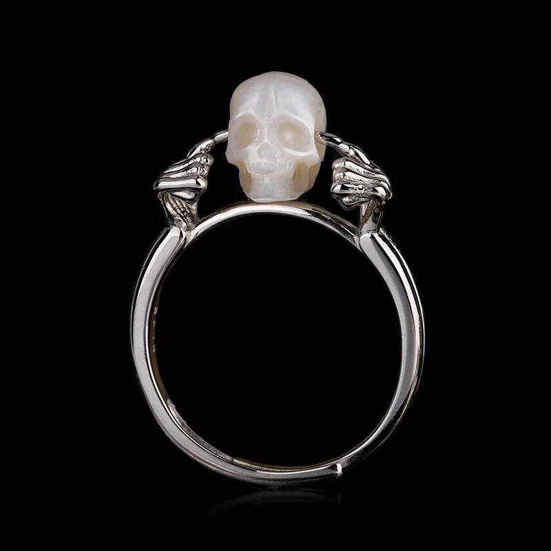 Hear No Evil Pearl Skull Ring
