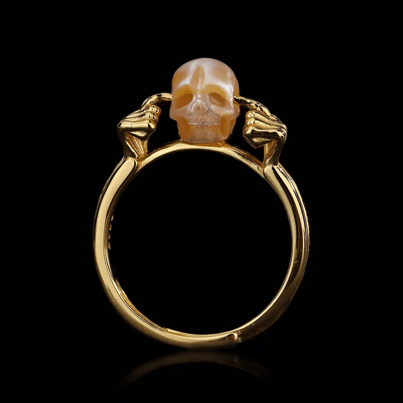 Hear No Evil Pearl Skull Ring