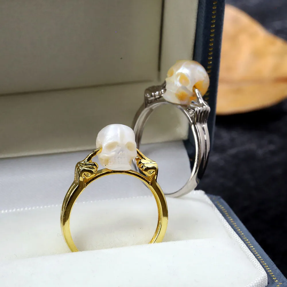 Hear No Evil Pearl Skull Ring