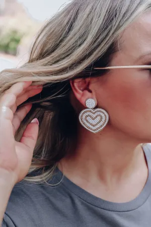 Heart Beaded Earrings - White