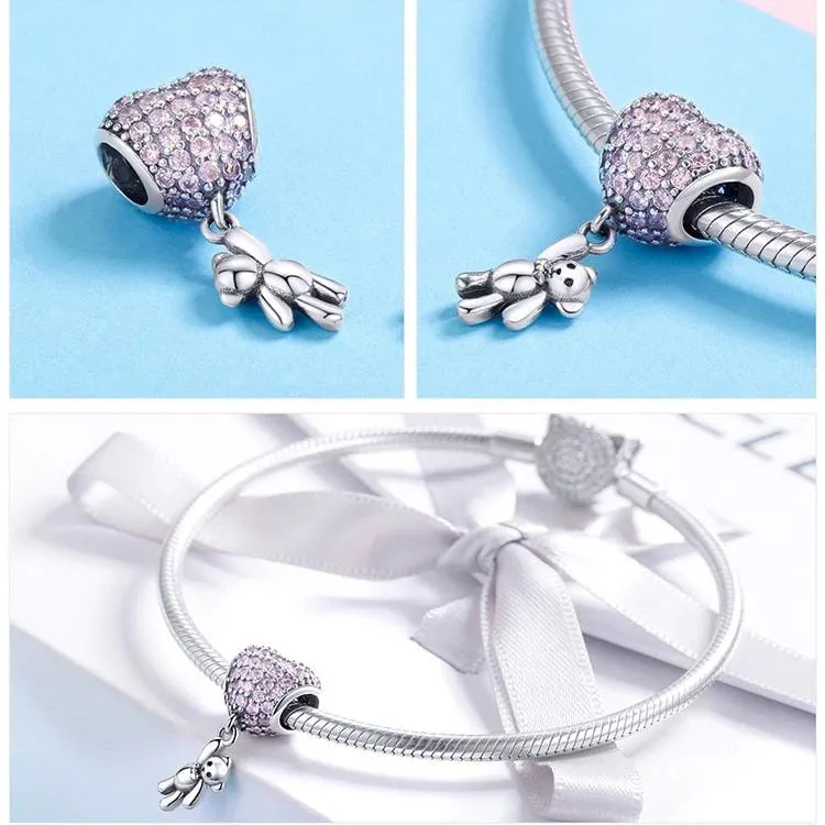 Heart Hanging Bear Charm