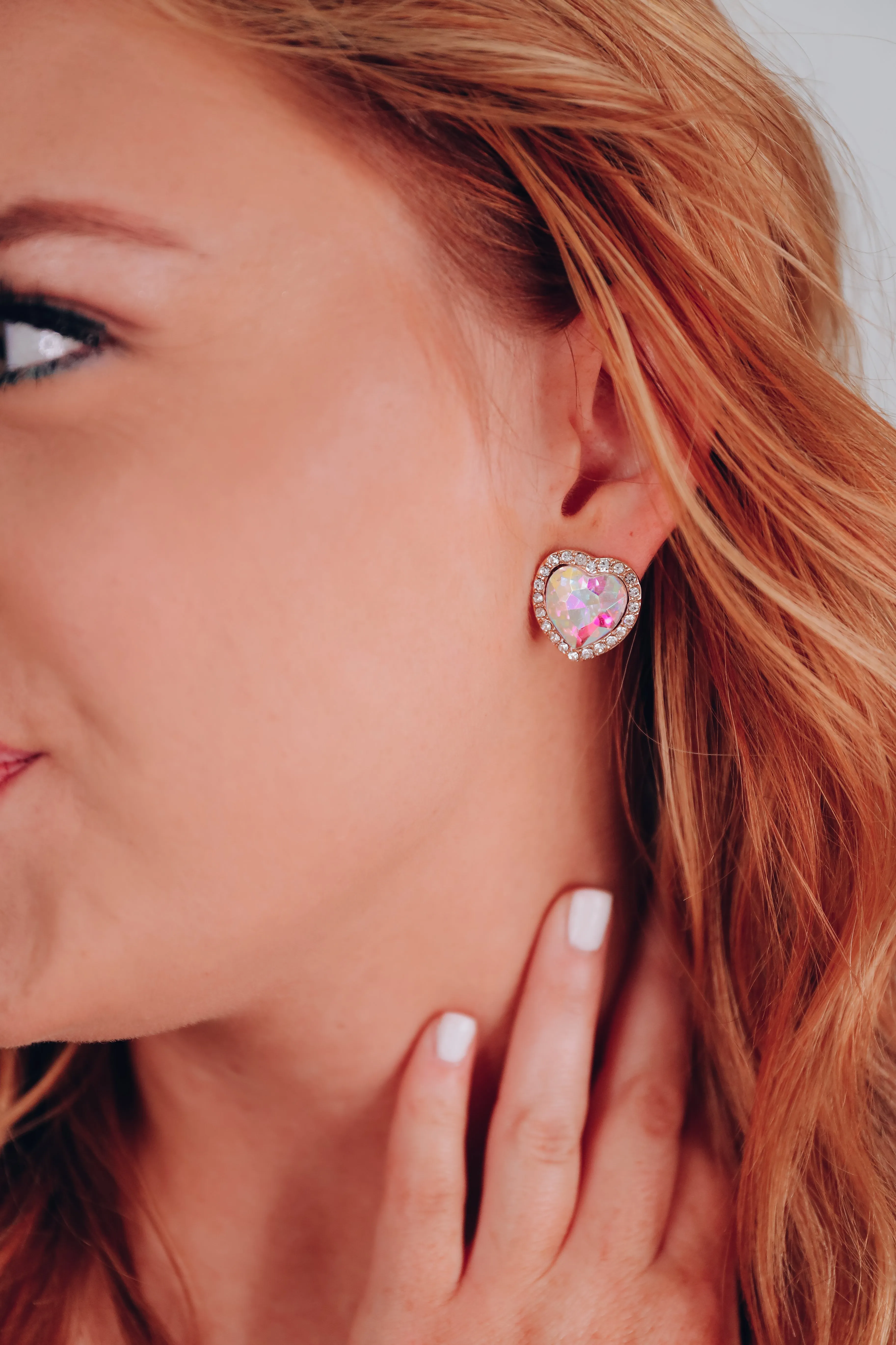 Heart of Glass AB Stud Earrings - Gold