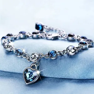 Heart Of Ocean Pendant Bracelets New Shiny Blue Crystal Love Bracelet For Women Valentine's Day Jewelry