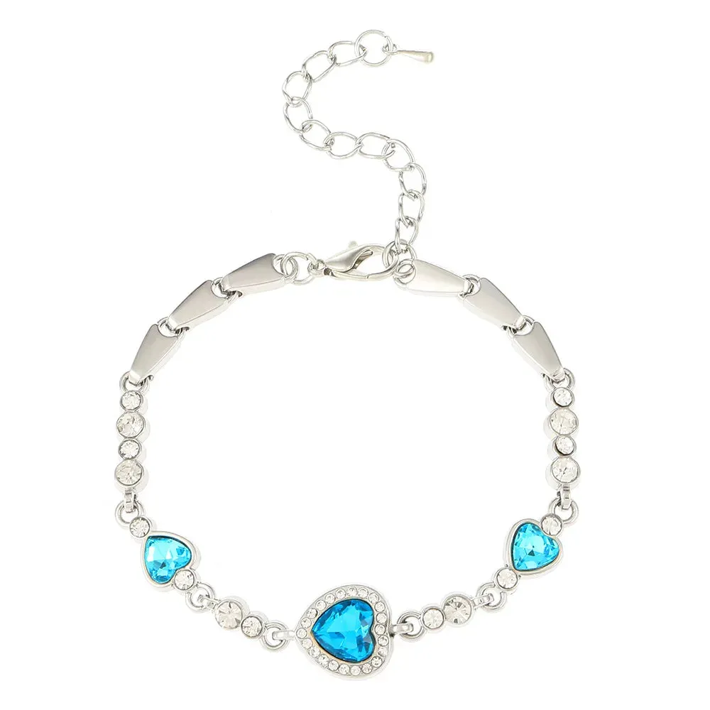 Heart Of Ocean Pendant Bracelets New Shiny Blue Crystal Love Bracelet For Women Valentine's Day Jewelry