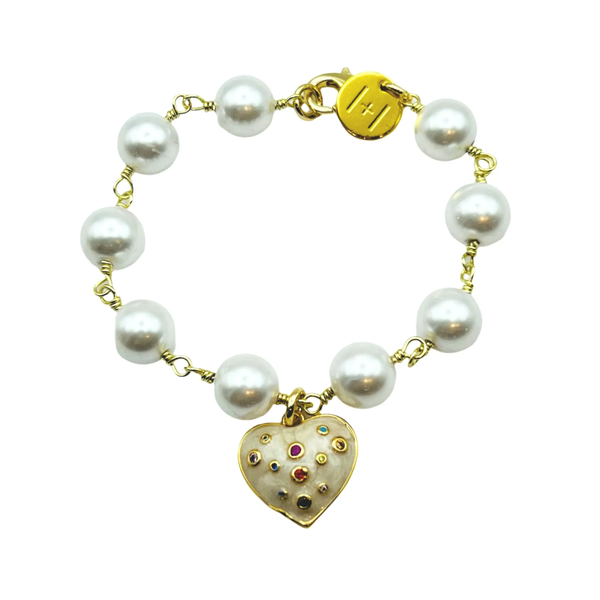 Heart Pearl Chain Charm Bracelet
