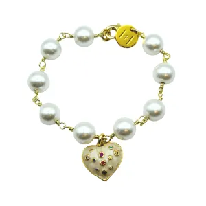 Heart Pearl Chain Charm Bracelet