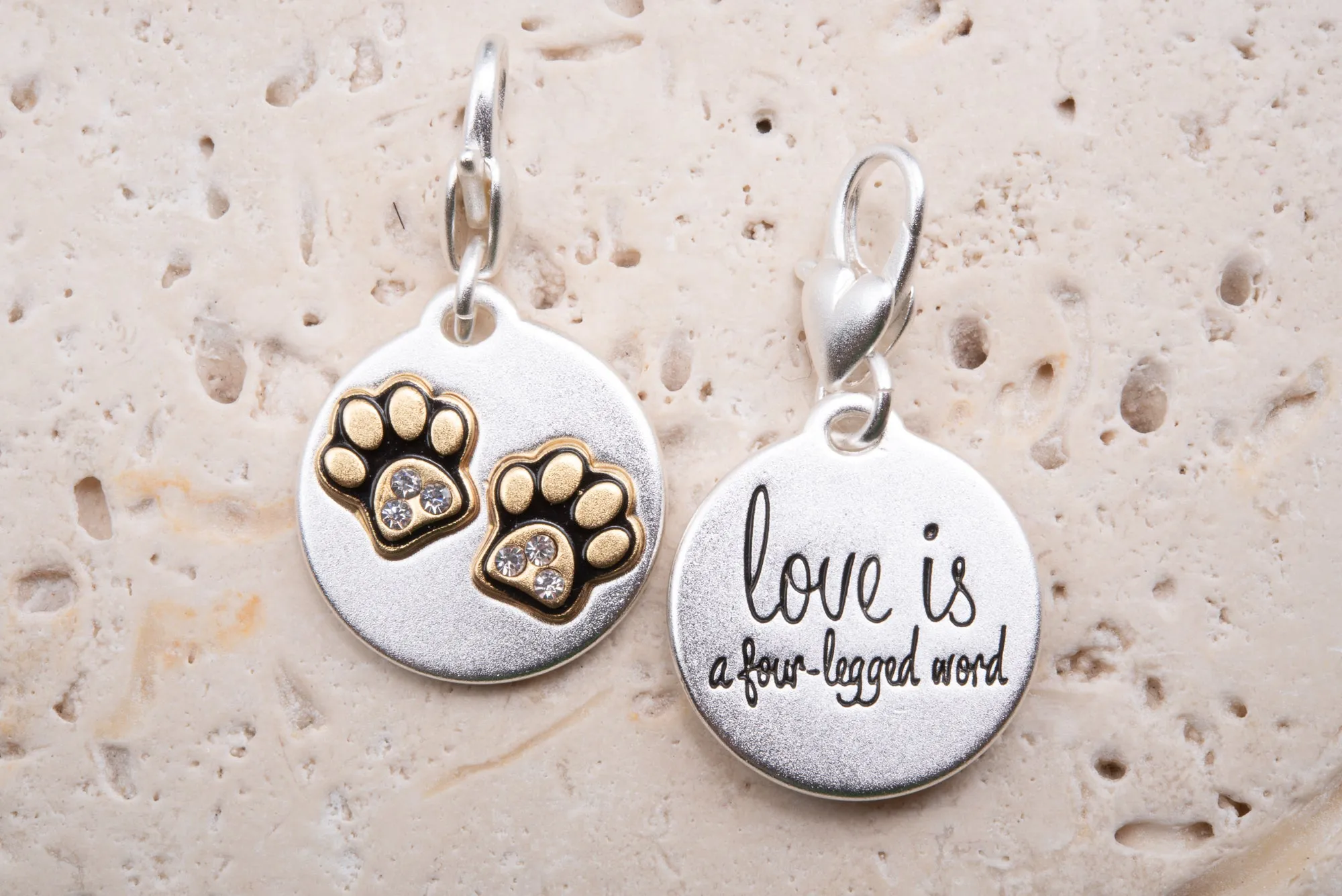 Heartfelt Emotions Silver 2-Tone Medallion - Paws w/ Crystal
