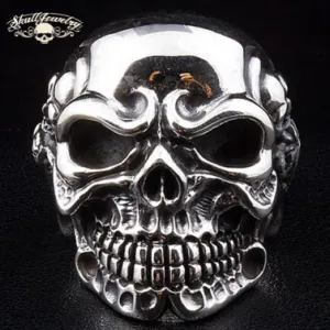 Heavy Biker Skull Ring With Side Skeletons (#010)