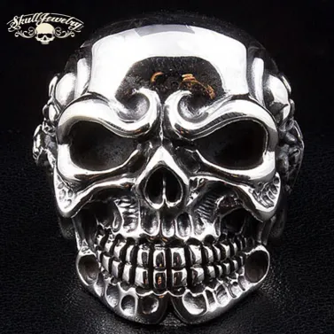 Heavy Biker Skull Ring With Side Skeletons (#010)