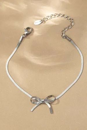 Herringbone Chain Bow Bracelet in Silver
