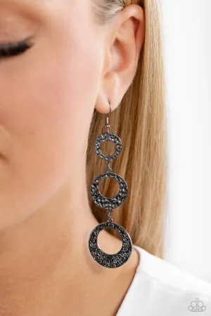 High Society Stunner - Black - Hammered Gunmetal Hoop Paparazzi Fishhook Earrings