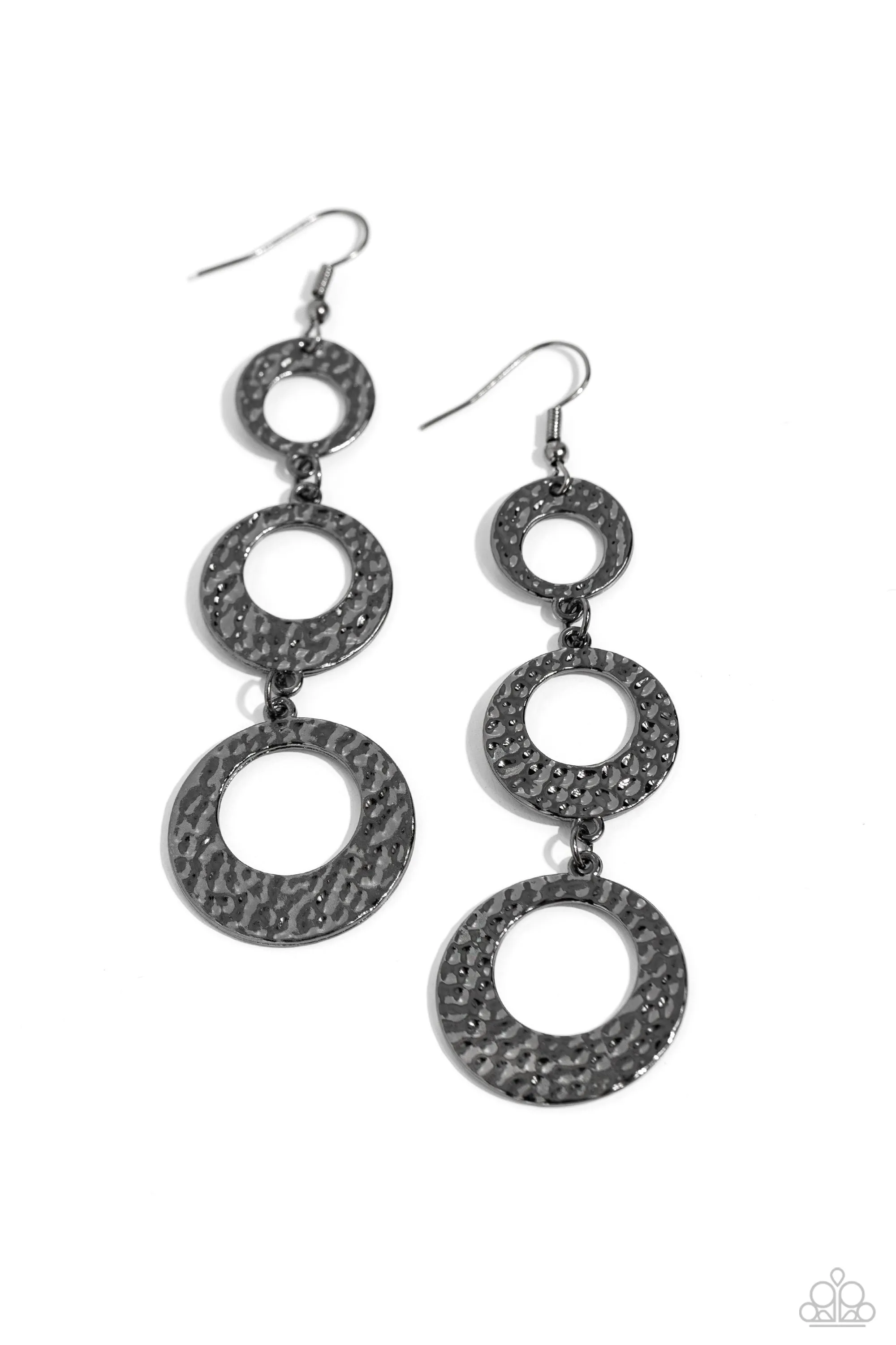 High Society Stunner - Black - Hammered Gunmetal Hoop Paparazzi Fishhook Earrings