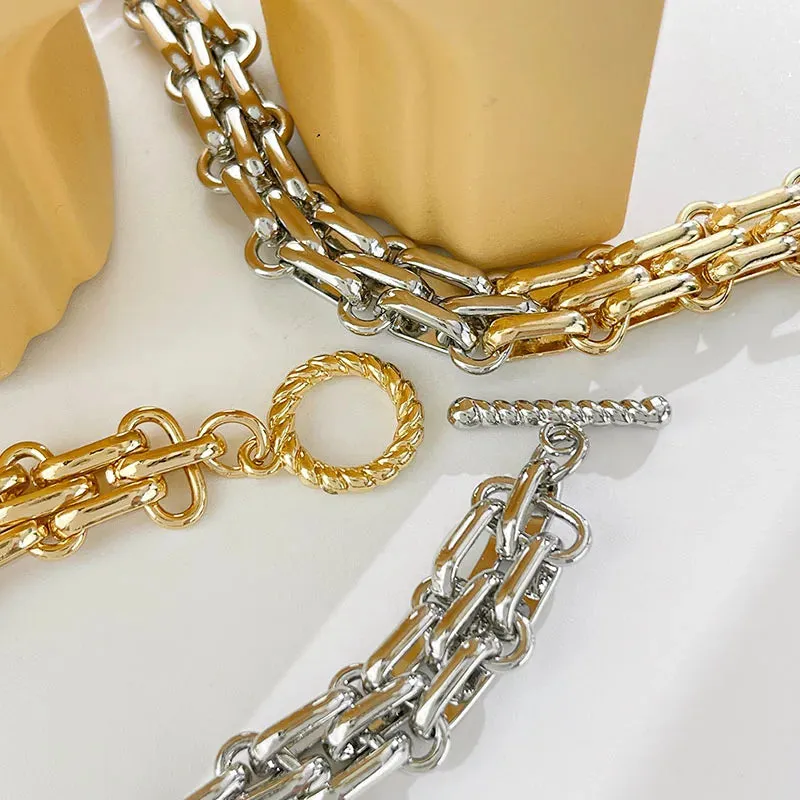 Hip Hop Two Tone Thick Wide Link Chains Chunky Necklace for Woman OT Buckle Metal Choker Necklaces Statement Jewelry Gift