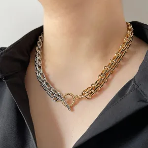 Hip Hop Two Tone Thick Wide Link Chains Chunky Necklace for Woman OT Buckle Metal Choker Necklaces Statement Jewelry Gift