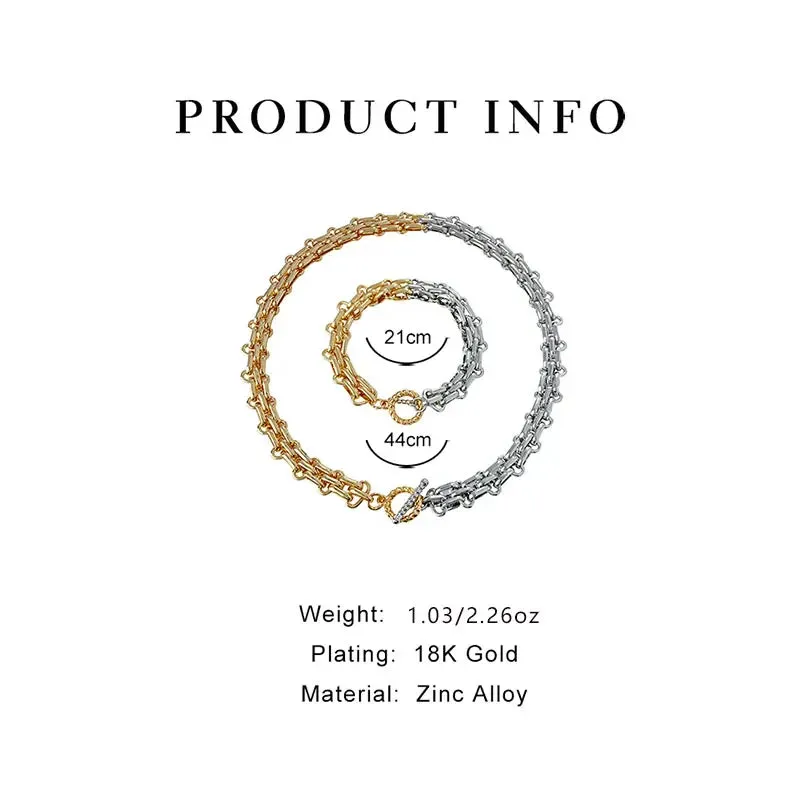 Hip Hop Two Tone Thick Wide Link Chains Chunky Necklace for Woman OT Buckle Metal Choker Necklaces Statement Jewelry Gift