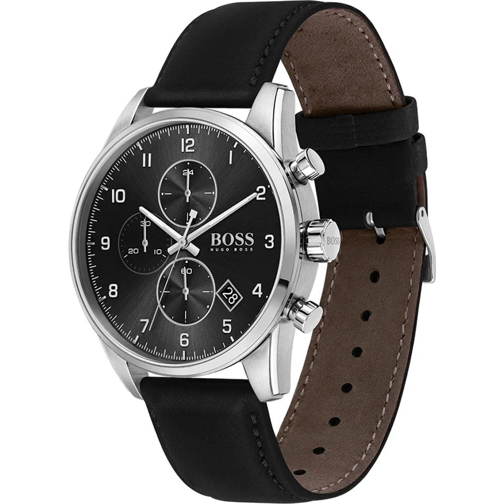 Hugo Boss Skymaster Black Leather Strap Men's Watch 1513782