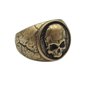 Human skull signet bronze ring