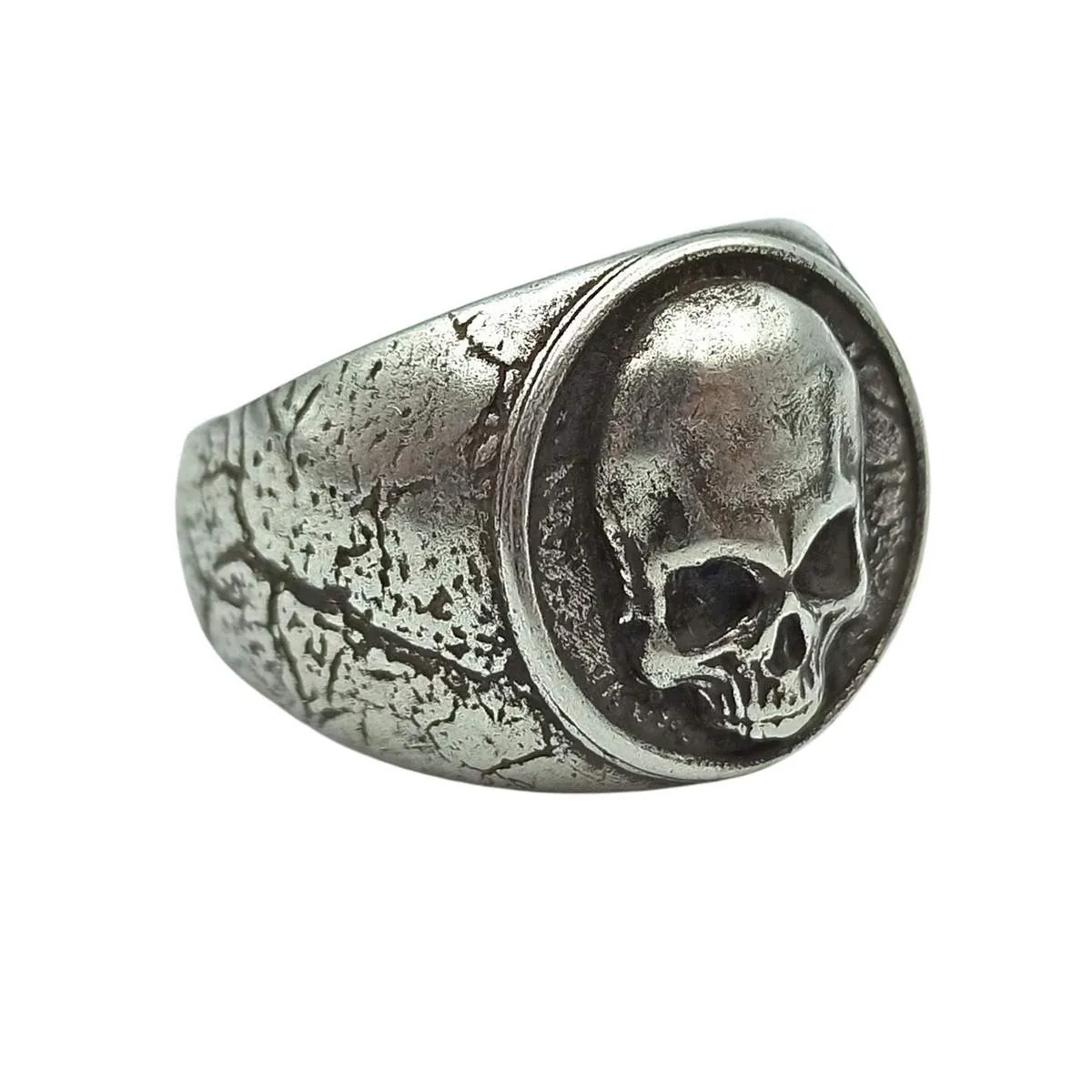 Human skull signet bronze ring