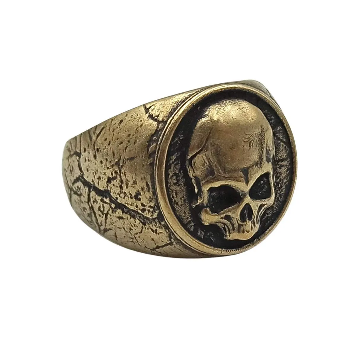 Human skull signet bronze ring