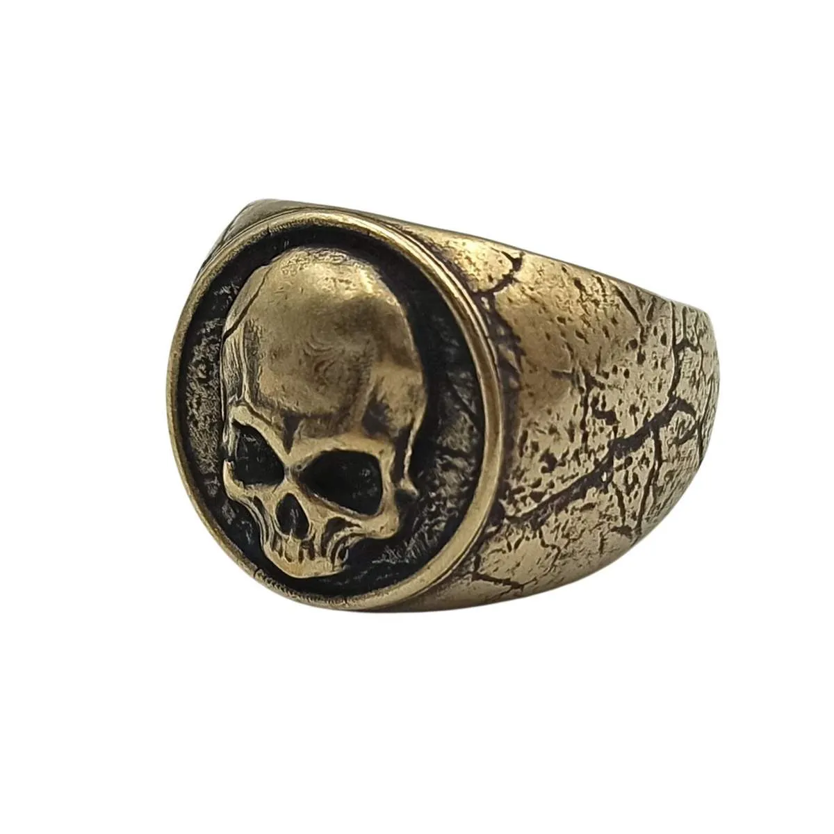Human skull signet bronze ring