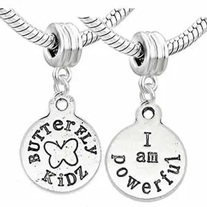I Am Powerful Charm Dangle European Bead Compatible for Most European Snake Chain Bracelet