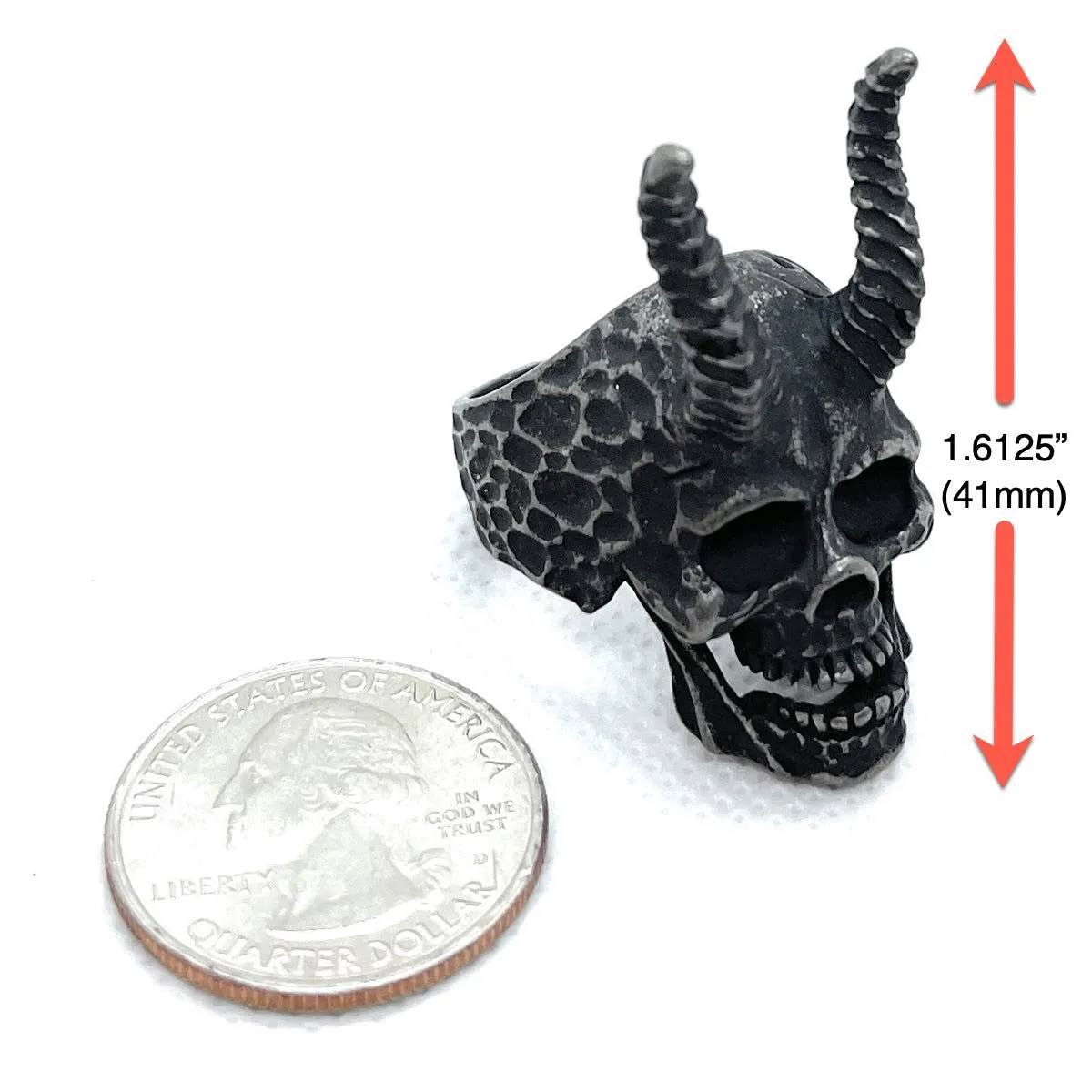 I Worship Chaos - Big Skull Ring w/ Horns (#683)