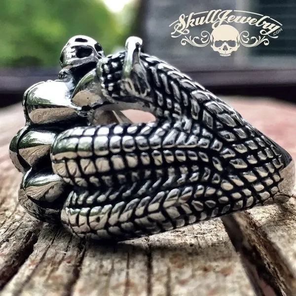 I'M FREE- Dragon Claw Holding a Skull Stainless Steel Ring (#255)