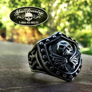 I'm Your Shield - Skull and Wings Stainless Steel Ring (#549)