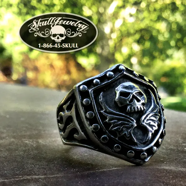 I'm Your Shield - Skull and Wings Stainless Steel Ring (#549)
