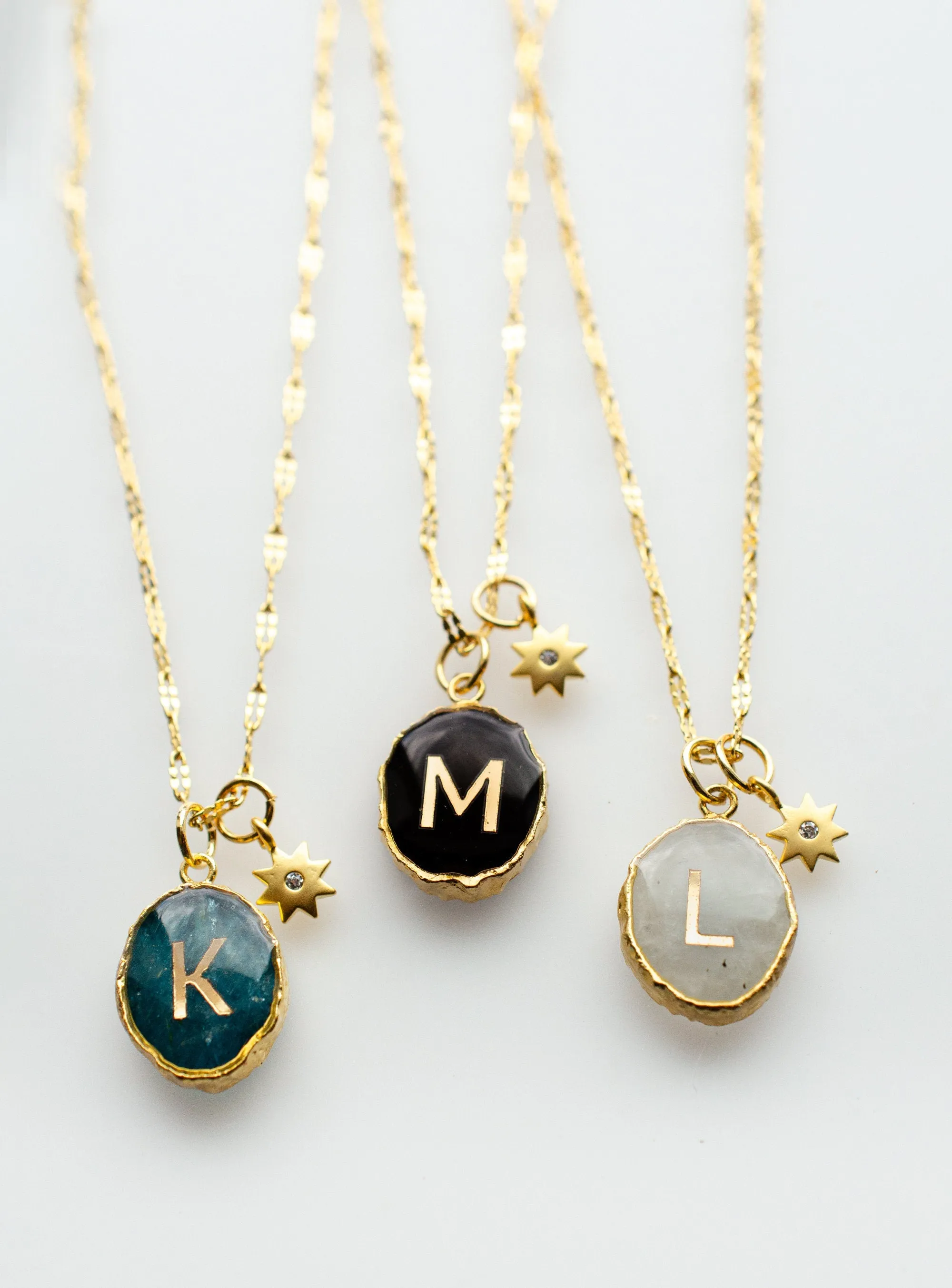 Initial Gemstone Charm Necklace, Celestial necklace, Anniversary necklace, mom necklace, bridesmaid gift, birthstone necklace, gift for her