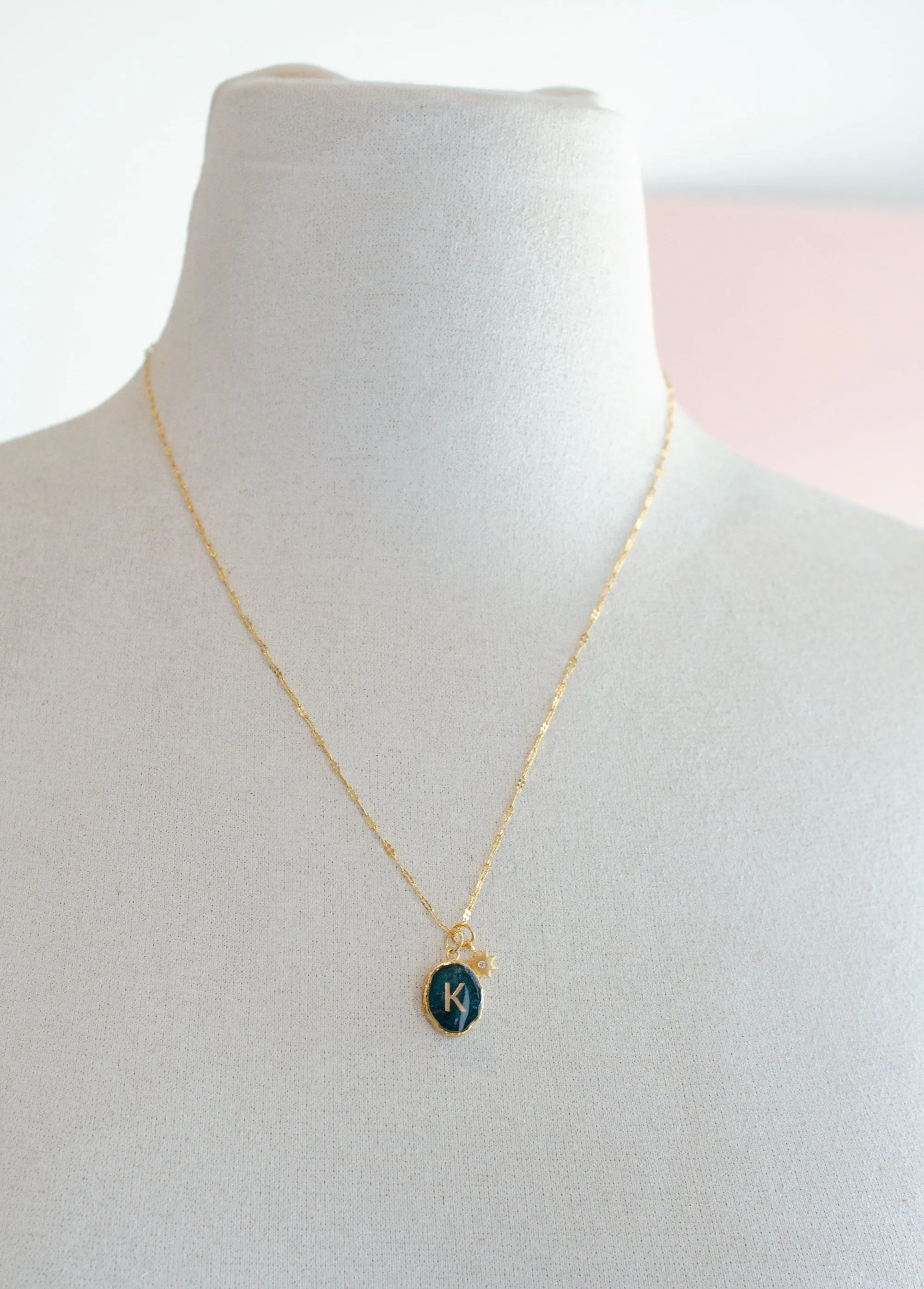 Initial Gemstone Charm Necklace, Celestial necklace, Anniversary necklace, mom necklace, bridesmaid gift, birthstone necklace, gift for her