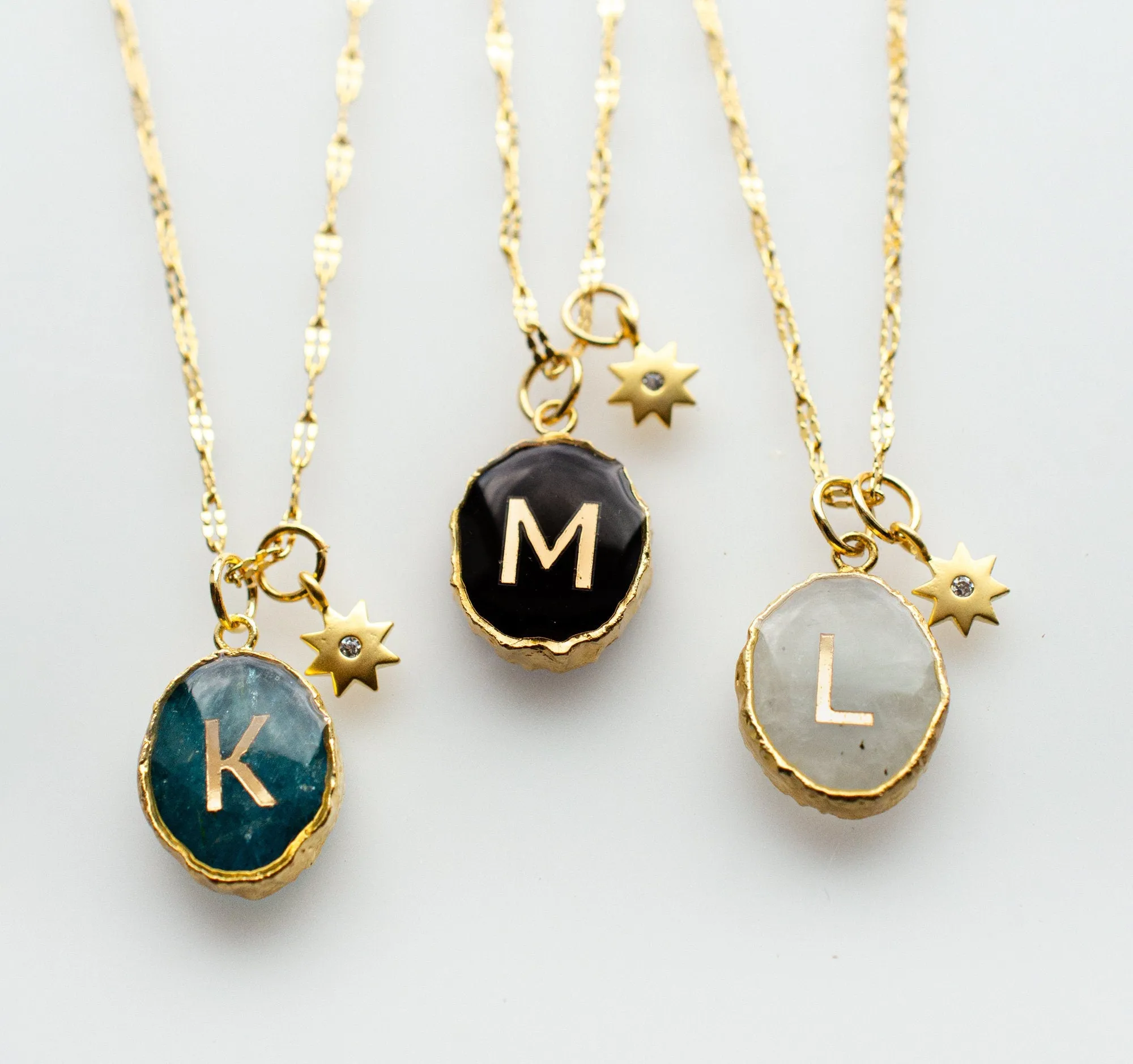 Initial Gemstone Charm Necklace, Celestial necklace, Anniversary necklace, mom necklace, bridesmaid gift, birthstone necklace, gift for her