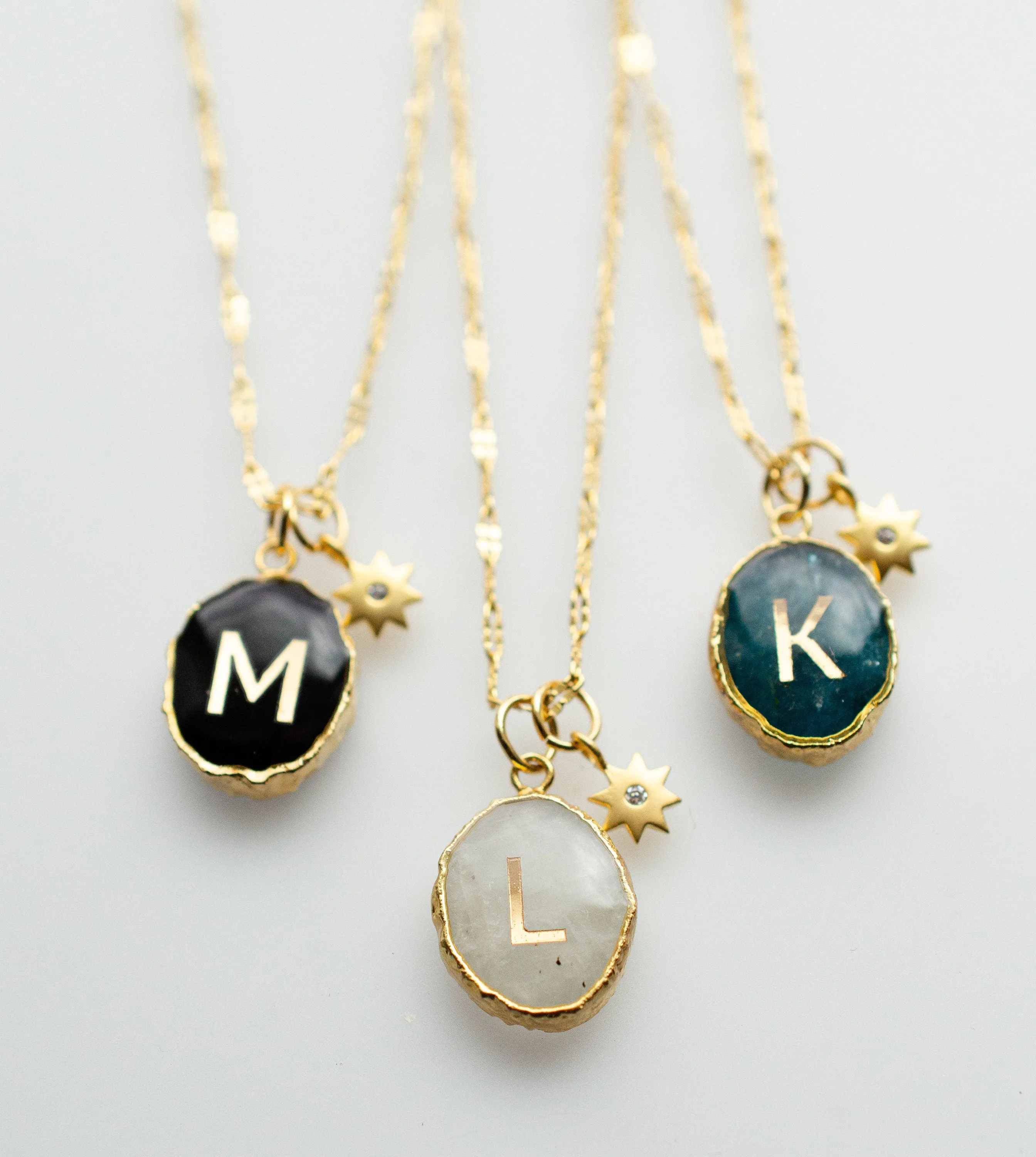 Initial Gemstone Charm Necklace, Celestial necklace, Anniversary necklace, mom necklace, bridesmaid gift, birthstone necklace, gift for her